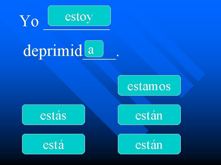 Yo estoy ____ oa deprimid____. estamos están 