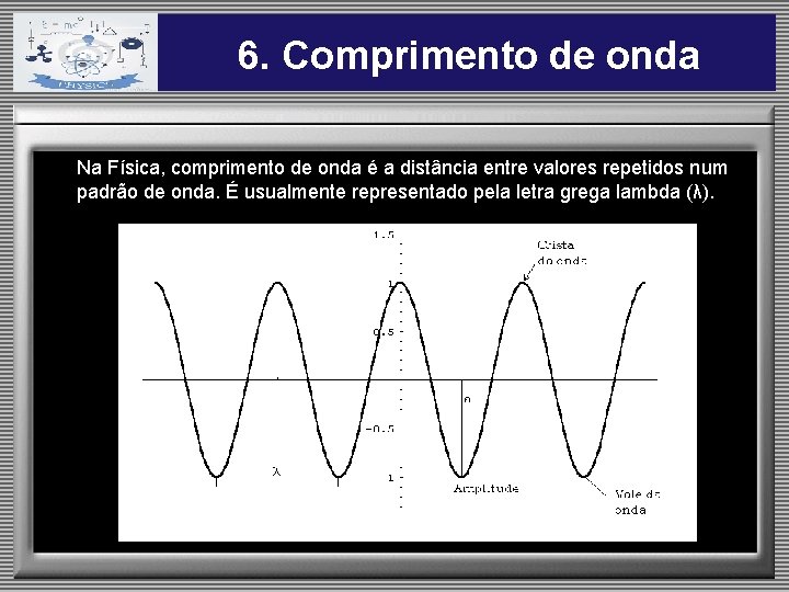 6. Comprimento de onda Na Física, comprimento de onda é a distância entre valores