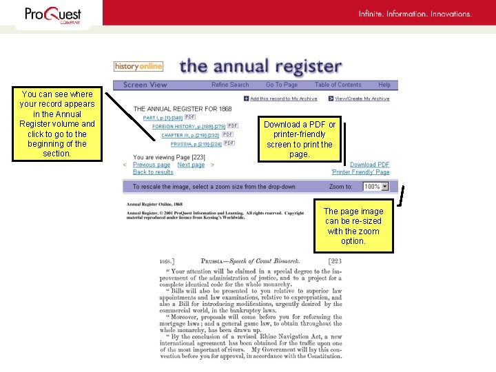 You can see where your record appears in the Annual Register volume and click