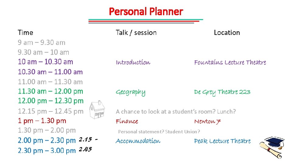 Personal Planner Personal statement? Student Union? 