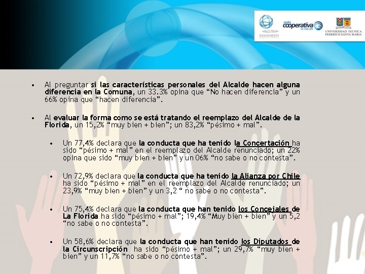 • Al preguntar si las características personales del Alcalde hacen alguna diferencia en • Al preguntar si las características personales del Alcalde hacen alguna diferencia en