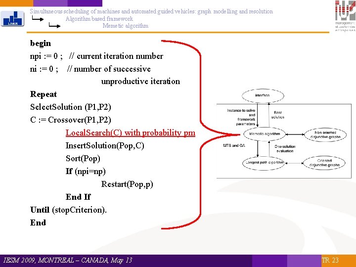 Simultaneous scheduling of machines and automated guided vehicles: graph modelling and resolution Algorithm based