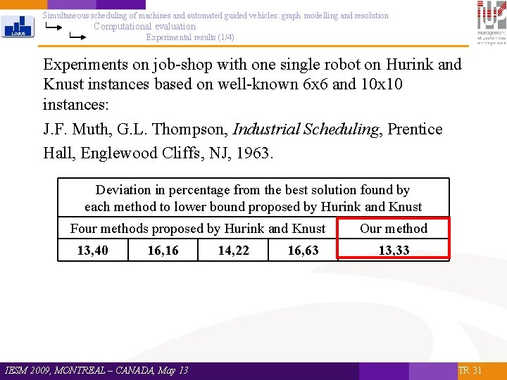 Simultaneous scheduling of machines and automated guided vehicles: graph modelling and resolution Computational evaluation