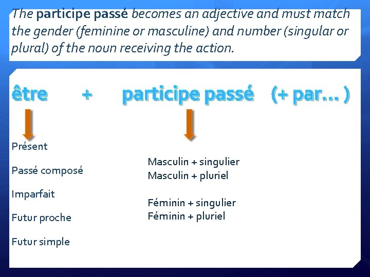The participe passé becomes an adjective and must match the gender (feminine or masculine)