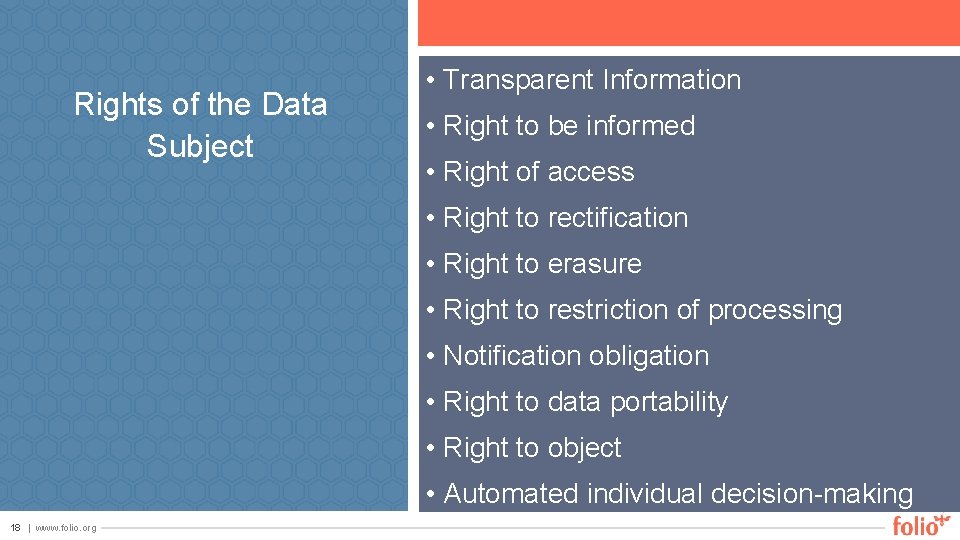 Rights of the Data Subject • Transparent Information • Right to be informed •