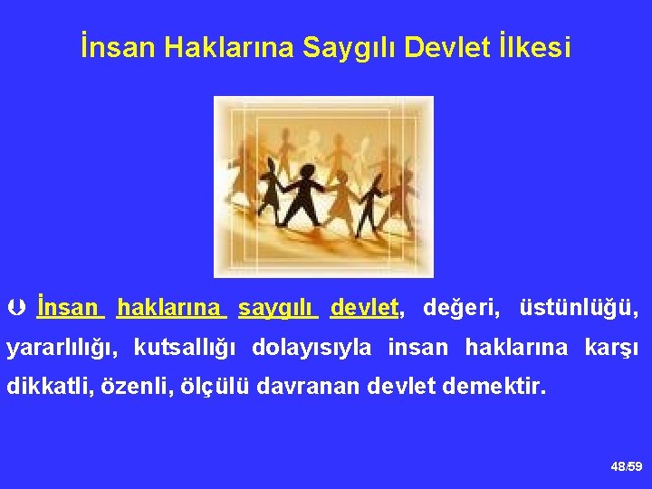 İnsan Haklarına Saygılı Devlet İlkesi Þ İnsan haklarına saygılı devlet, değeri, üstünlüğü, yararlılığı, kutsallığı