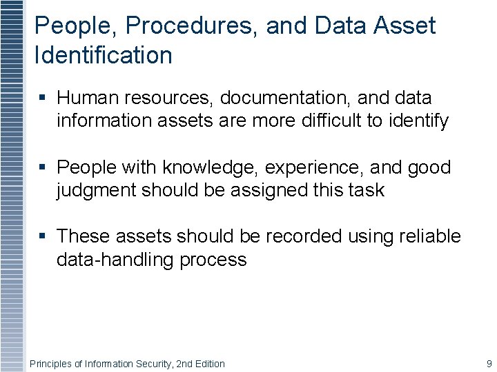 People, Procedures, and Data Asset Identification § Human resources, documentation, and data information assets