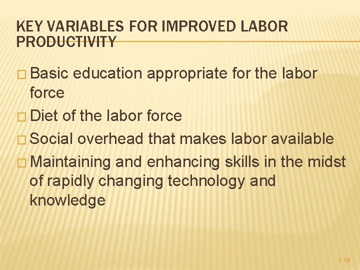 KEY VARIABLES FOR IMPROVED LABOR PRODUCTIVITY � Basic education appropriate for the labor force