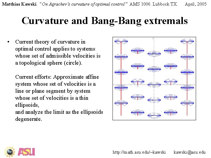 Matthias Kawski. “On Agrachev’s curvature of optimal control” AMS 1006. Lubbock TX. April, 2005