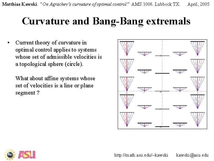 Matthias Kawski. “On Agrachev’s curvature of optimal control” AMS 1006. Lubbock TX. April, 2005