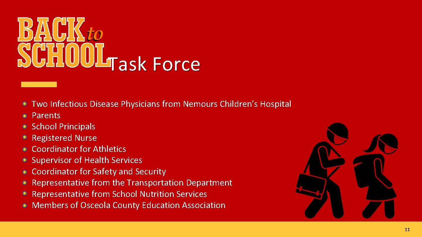 Task Force Two Infectious Disease Physicians from Nemours Children’s Hospital Parents School Principals Registered
