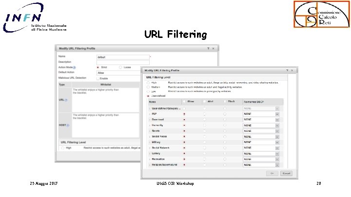 URL Filtering 25 Maggio 2017 LNGS CCR Workshop 20 