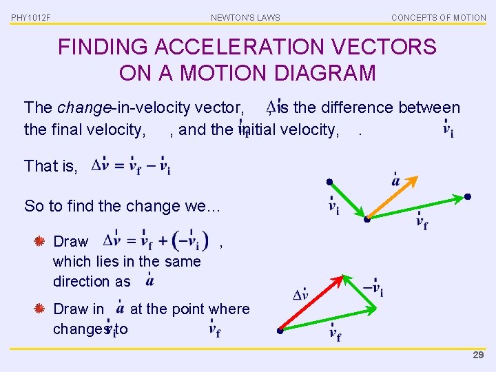 PHY 1012 F NEWTON’S LAWS CONCEPTS OF MOTION FINDING ACCELERATION VECTORS ON A MOTION
