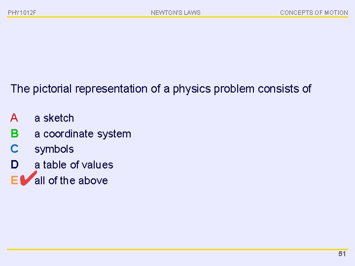 PHY 1012 F NEWTON’S LAWS CONCEPTS OF MOTION The pictorial representation of a physics