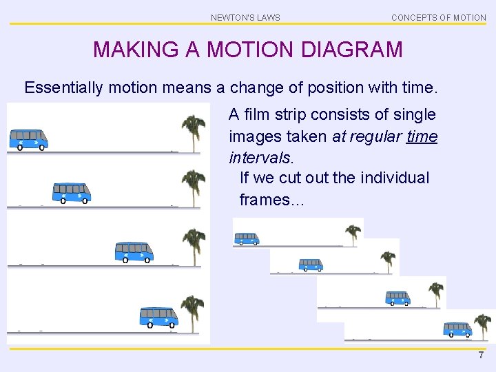 NEWTON’S LAWS CONCEPTS OF MOTION MAKING A MOTION DIAGRAM Essentially motion means a change