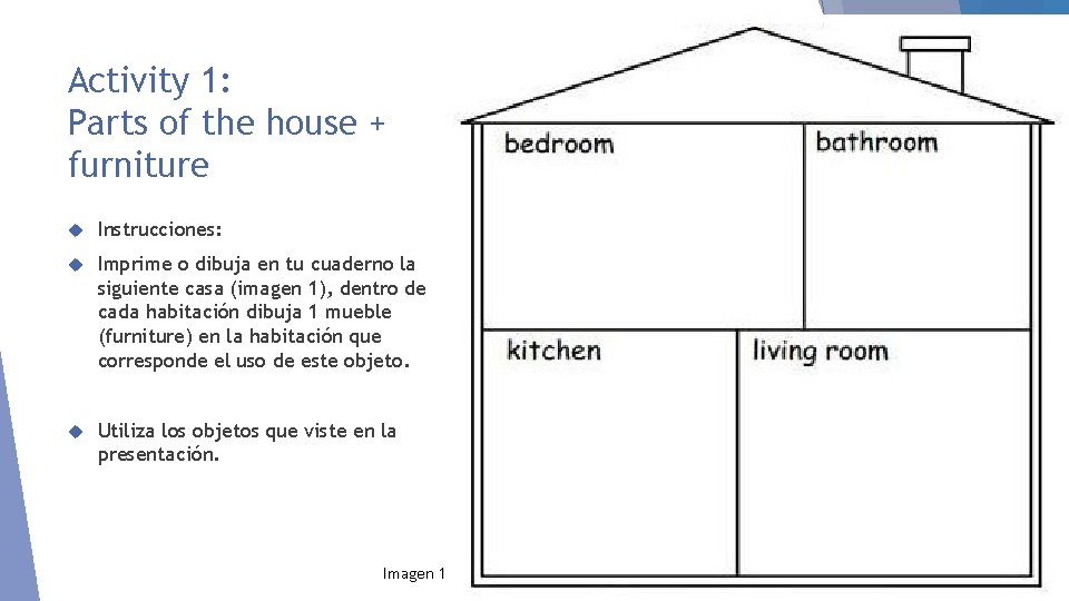 Activity 1: Parts of the house + furniture Instrucciones: Imprime o dibuja en tu