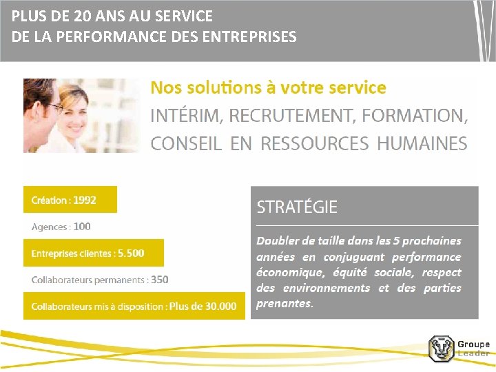 PLUS DE 20 ANS AU SERVICE DE LA PERFORMANCE DES ENTREPRISES 