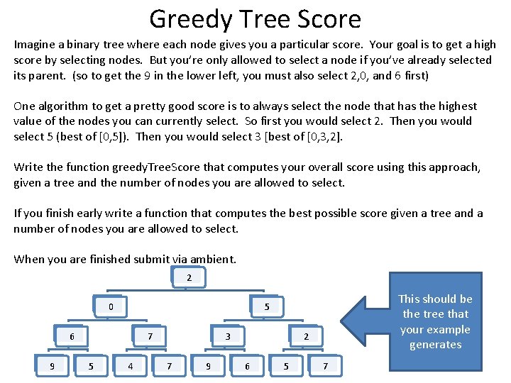 Greedy Tree Score Imagine a binary tree where each node gives you a particular