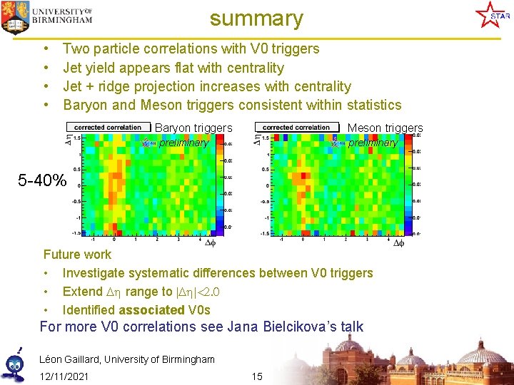 summary • • Two particle correlations with V 0 triggers Jet yield appears flat