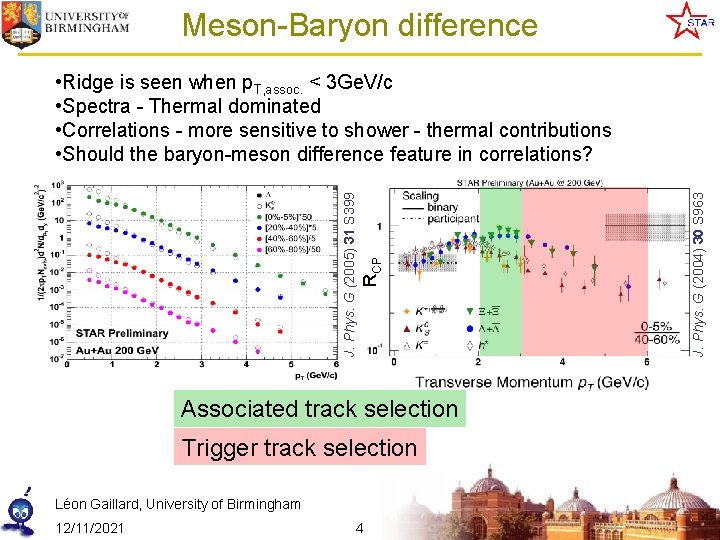 Meson-Baryon difference Associated track selection Trigger track selection Léon Gaillard, University of Birmingham 12/11/2021