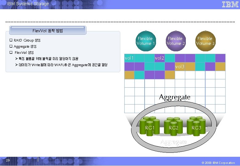 IBM Systems Storage Flex. Vol 동작 방법 Flexible Volume 1 q RAID Group 생성