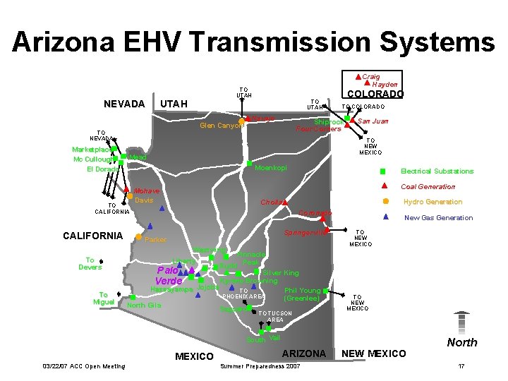 Arizona EHV Transmission Systems NEVADA TO UTAH Glen Canyon TO NEVADA Marketplace Mc Cullough
