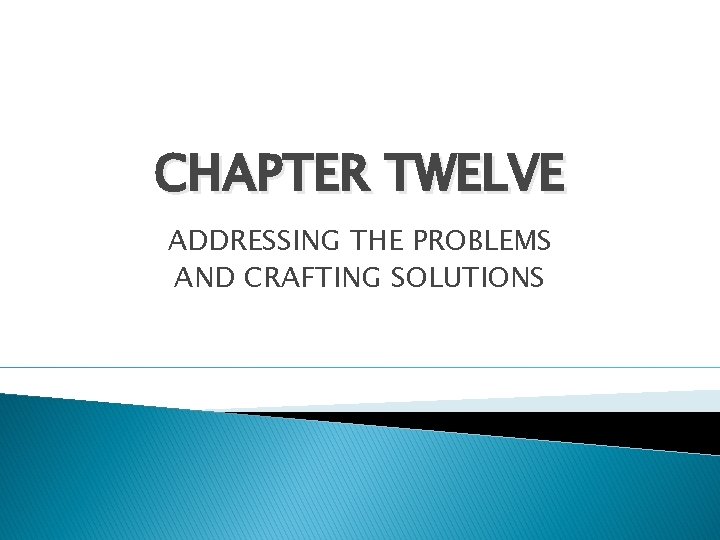 CHAPTER TWELVE ADDRESSING THE PROBLEMS AND CRAFTING SOLUTIONS 