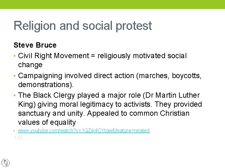 Religion and social protest Steve Bruce • Civil Right Movement = religiously motivated social