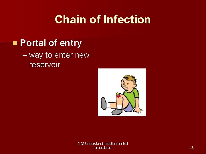 Chain of Infection n Portal of entry – way to enter new reservoir 2.