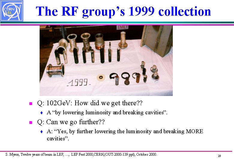 The RF group’s 1999 collection n Q: 102 Ge. V: How did we get