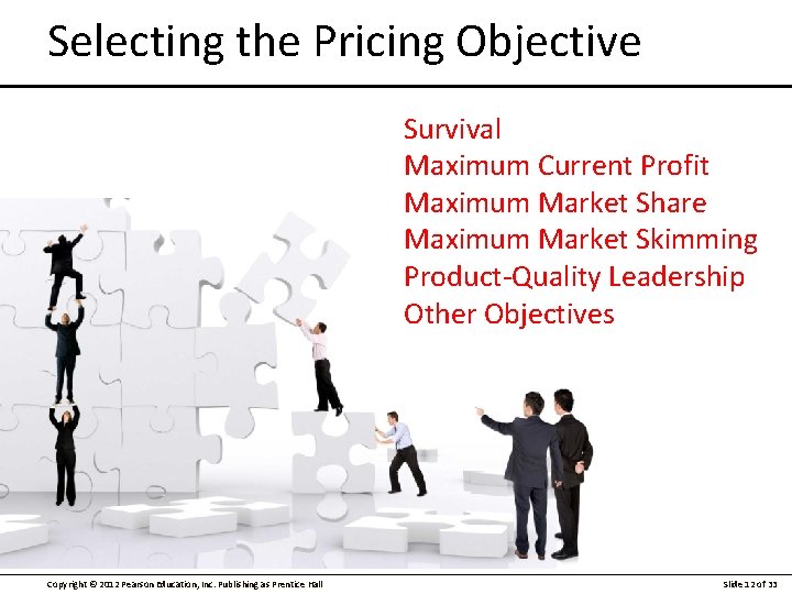 Selecting the Pricing Objective Survival Maximum Current Profit Maximum Market Share Maximum Market Skimming
