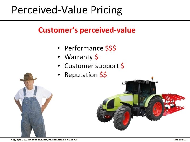 Perceived-Value Pricing Customer’s perceived-value • • Performance $$$ Warranty $ Customer support $ Reputation