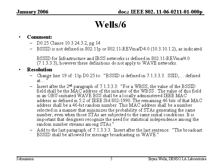 January 2006 doc. : IEEE 802. 11 -06 -0211 -01 -000 p Wells/6 •