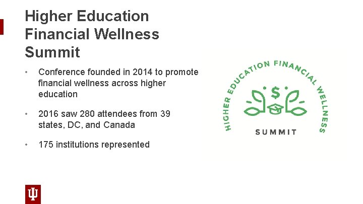 Higher Education Financial Wellness Summit • Conference founded in 2014 to promote financial wellness