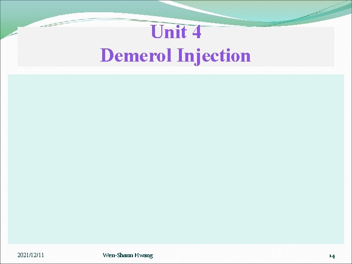 Unit 4 Demerol Injection 2021/12/11 Wen-Shann Hwang 14 