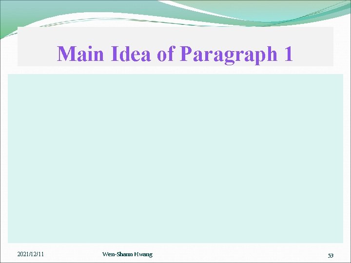 Main Idea of Paragraph 1 2021/12/11 Wen-Shann Hwang 53 