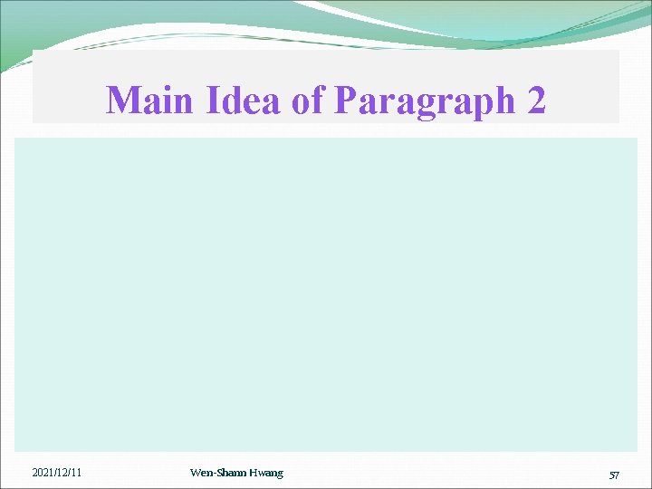 Main Idea of Paragraph 2 2021/12/11 Wen-Shann Hwang 57 