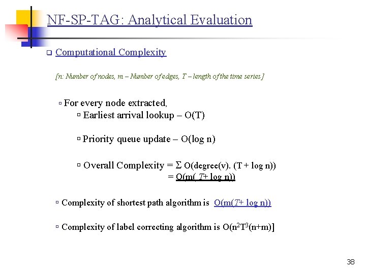 NF-SP-TAG: Analytical Evaluation q Computational Complexity [n: Number of nodes, m – Number of