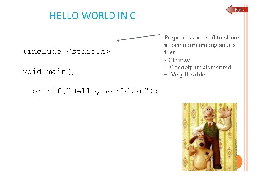 HELLO WORLD IN C #include <stdio. h> Preprocessor used to share information among source