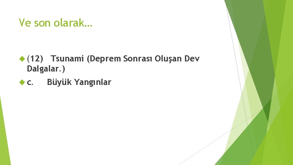 Ve son olarak… (12) Tsunami (Deprem Sonrası Oluşan Dev Dalgalar. ) c. Büyük Yangınlar