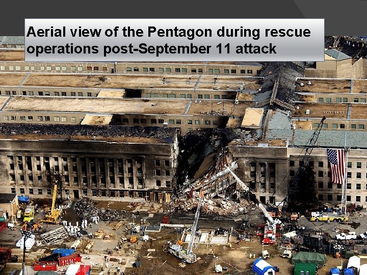 Aerial view of the Pentagon during rescue operations post-September 11 attack 