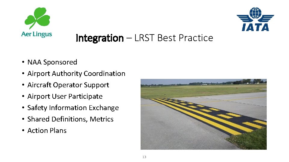 Integration – LRST Best Practice • • NAA Sponsored Airport Authority Coordination Aircraft Operator