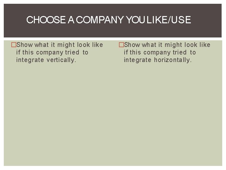 CHOOSE A COMPANY YOU LIKE/USE �Show what it might look like if this company