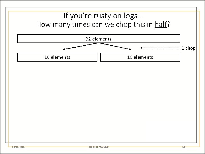 If you’re rusty on logs… How many times can we chop this in half?