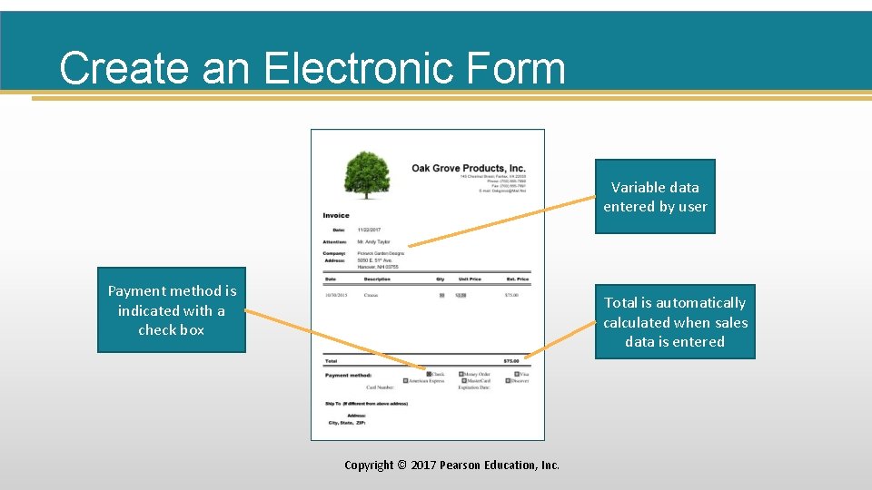 Create an Electronic Form Variable data entered by user Payment method is indicated with