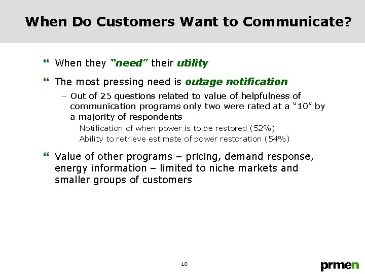 When Do Customers Want to Communicate? } When they “need” their utility } The