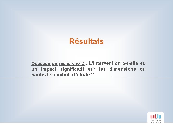 Résultats Question de recherche 2 : L’intervention a-t-elle eu un impact significatif sur les