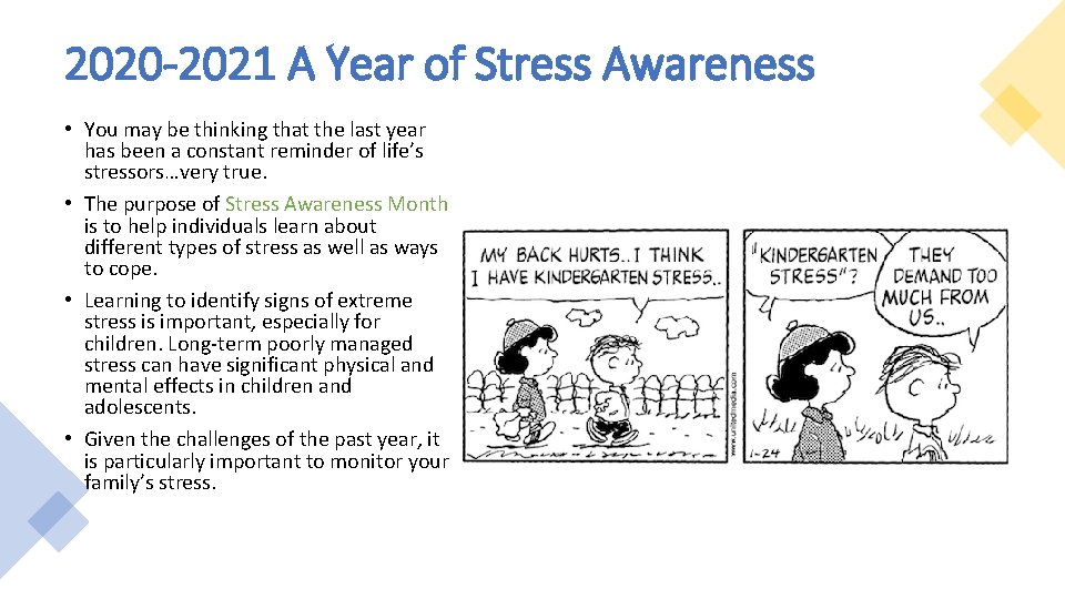 2020 -2021 A Year of Stress Awareness • You may be thinking that the
