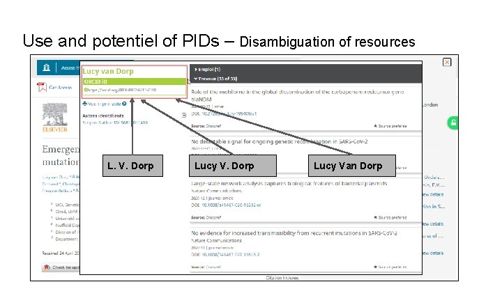 Use and potentiel of PIDs – Disambiguation of resources L. V. Dorp Lucy Van