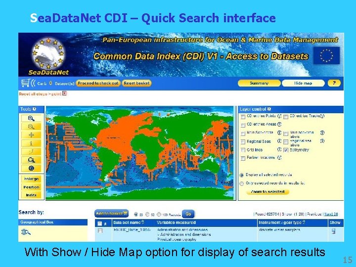 Sea. Data. Net CDI – Quick Search interface With Show / Hide Map option